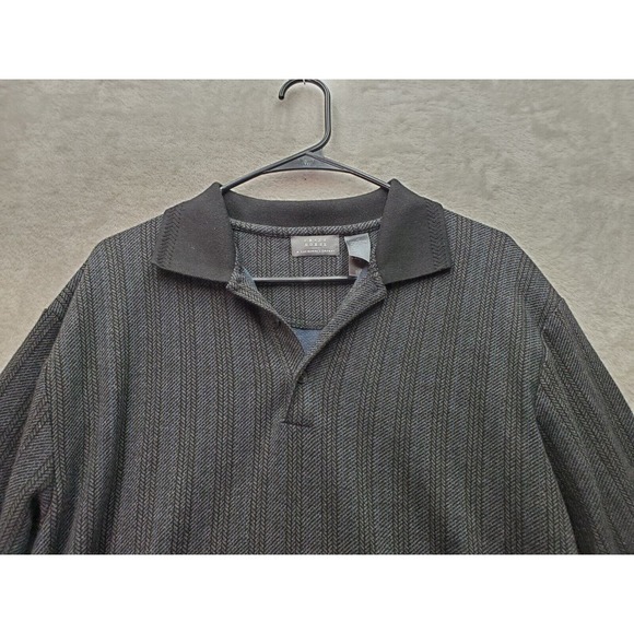 Crazy Horse Sweater Mens Medium Gray Striped Knit Long Casual Sleeve Collared - Picture 4 of 8